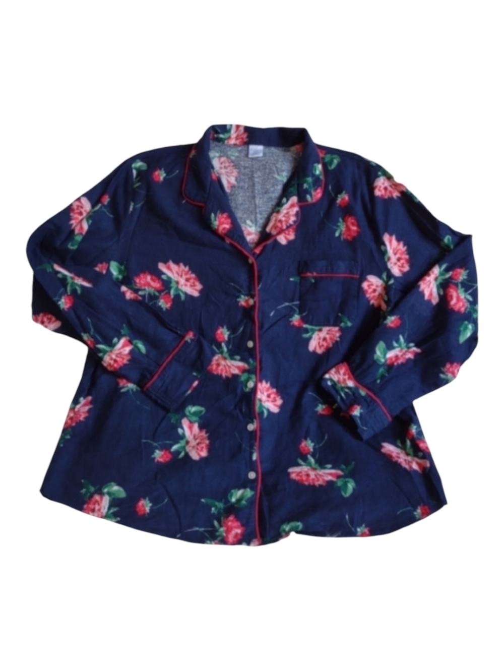 LIZ CLAIBORNE Pajama Top XXL Navy Blue Rose Floral Romantic Print 2X